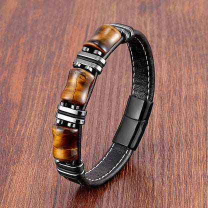 Skanto | Leather Bracelet with Tiger Eye Natural Stone