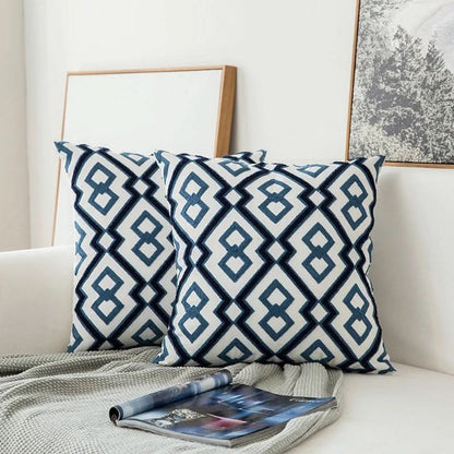 Skanto | Blue Embroidered Decorative Pillow Cover