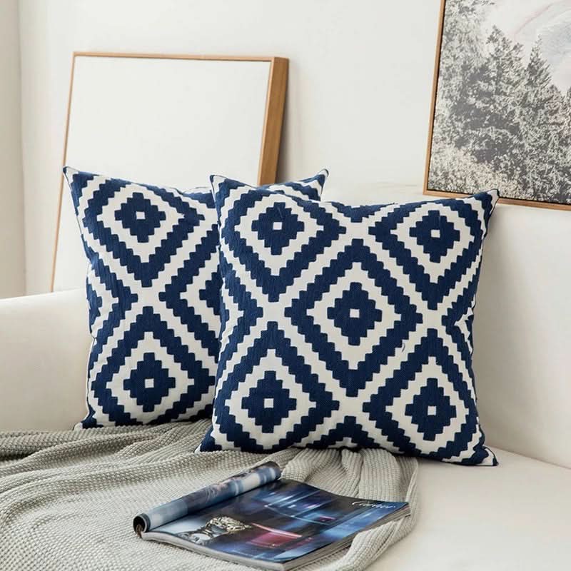 Skanto | Blue Embroidered Decorative Pillow Cover