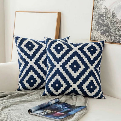 Skanto | Blue Embroidered Decorative Pillow Cover