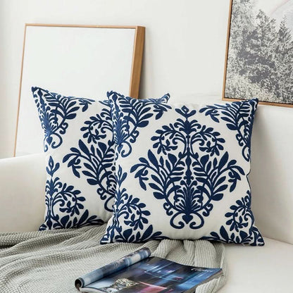 Skanto | Blue Embroidered Decorative Pillow Cover