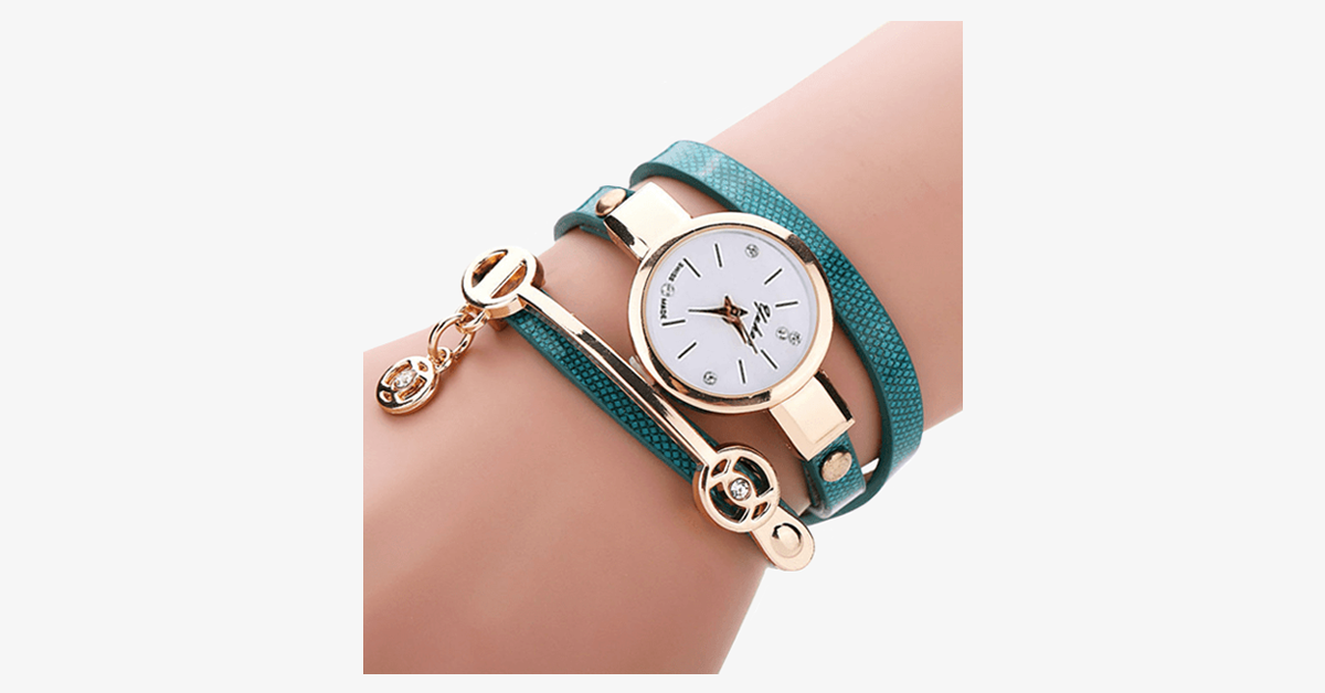 Skanto | Gold Charm Wrap Watch - Multicolor vegan leather watch for stylish people