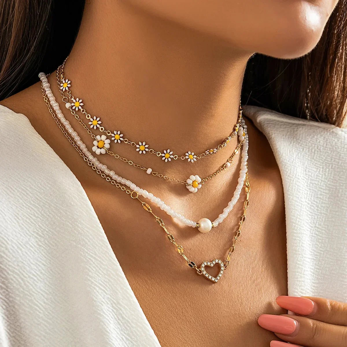 BowLift | Boho Spring Daisy Necklace Stack