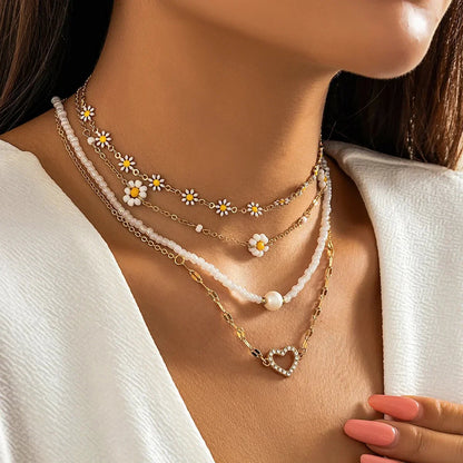 BowLift | Boho Spring Daisy Necklace Stack