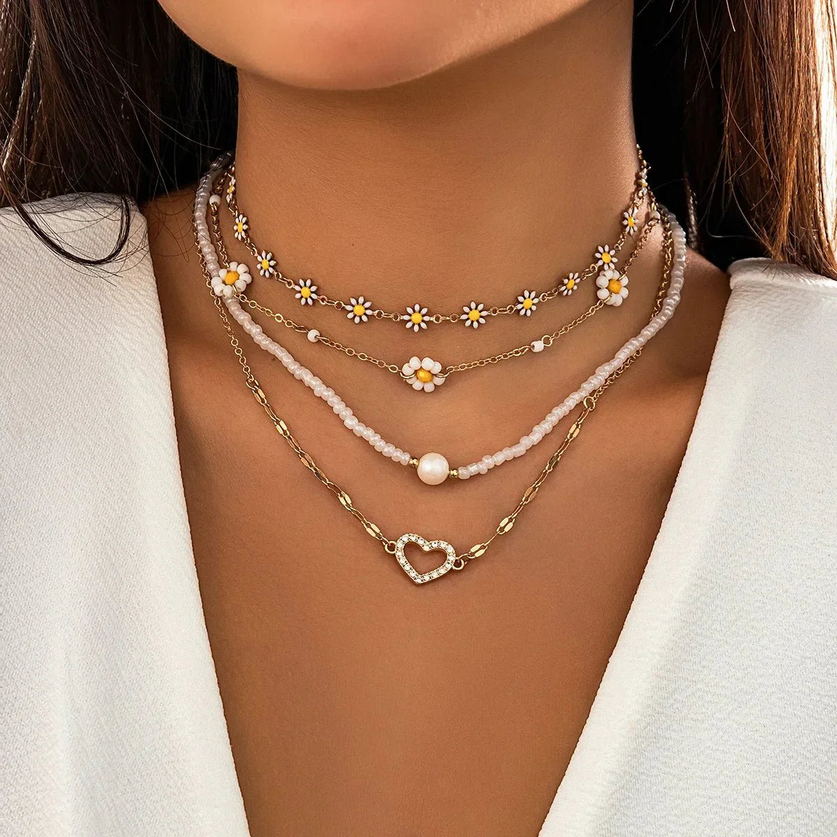BowLift | Boho Spring Daisy Necklace Stack