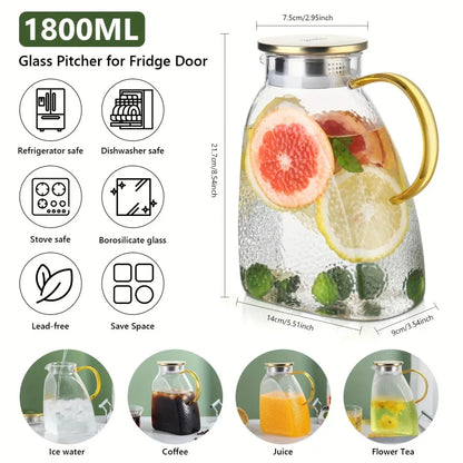 Borosilicate Glass Pitcher With Handle And Lid Ice Tea Glass Pitcher | Bowlift