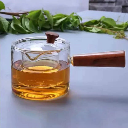 Borosilicate Glass Teapot Kettle Wooden Handle Heat Resistant Tea Maker | Bowlift