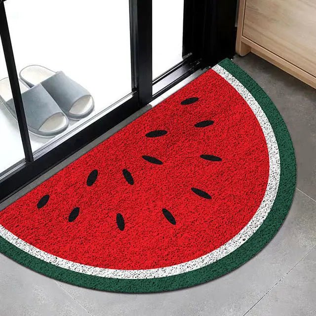 Welcome mat with rainbow and light watermelon print