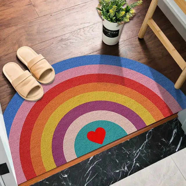 Welcome mat with rainbow and light watermelon print
