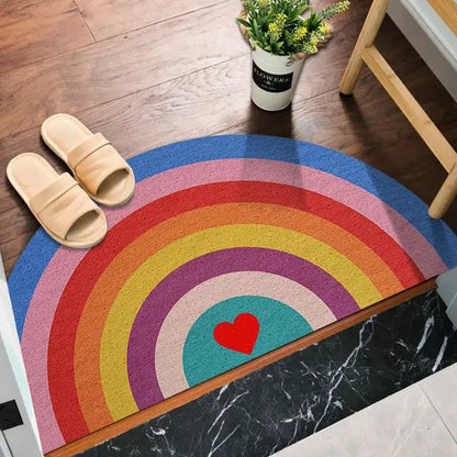 Welcome mat with rainbow and light watermelon print