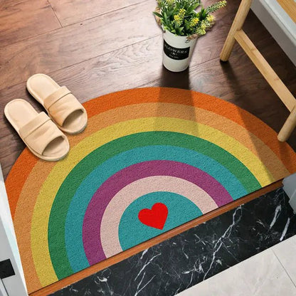 Welcome mat with rainbow and light watermelon print