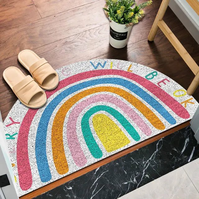 Welcome mat with rainbow and light watermelon print