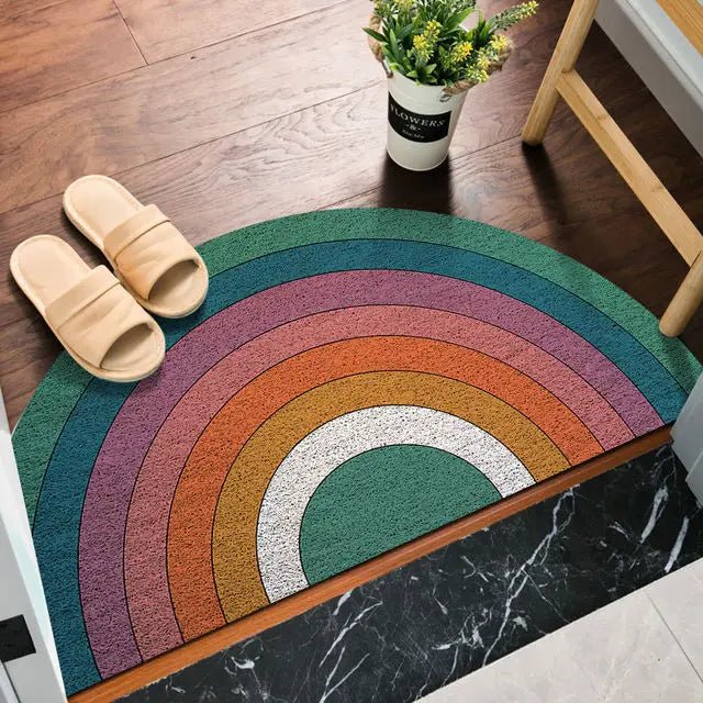Welcome mat with rainbow and light watermelon print