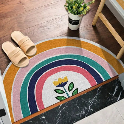 Welcome mat with rainbow and light watermelon print