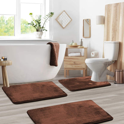 BowLift | VelvaLuxe 3-piece Memoryfoam Bath Mat Set – Non-slip, Absorbent and Washable