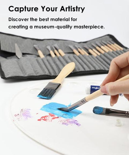 Skanto | Artist Brush Set | 24 Nylon Brushes with 7 Shapes & Palette Knife | Acrylic, Oil & Watercolor