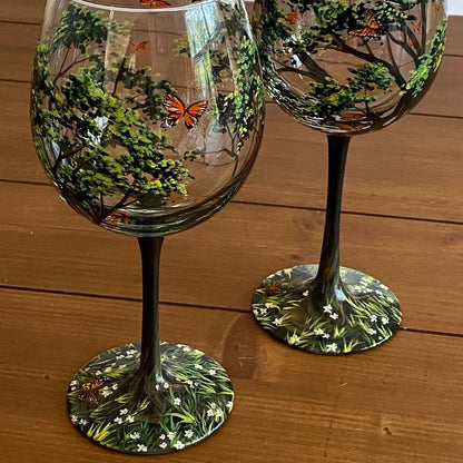 BowLift | Hand Painted Four Seasons Tree Wine Glasses | Unique Art