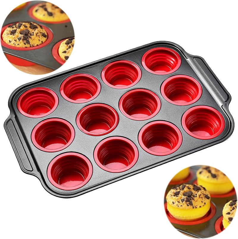 BowLift | Press-Release Silicone Muffin Pan with Sturdy Metal Frame