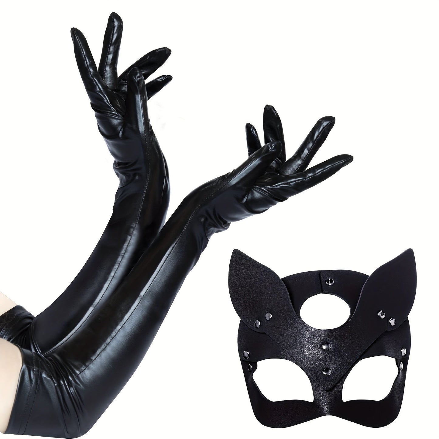 BowLift | Women’s   Faux Leather Halloween Costume Accessories | Cat Mask Gloves