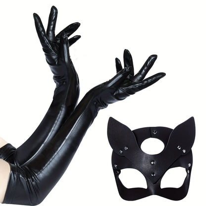 BowLift | Women’s   Faux Leather Halloween Costume Accessories | Cat Mask Gloves