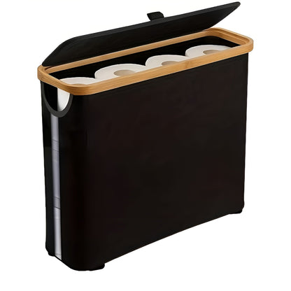 Large Toilet Paper Holder with Lid – Space-Saving and Foldable | Wood Frame for Bathroom and Toilet | Skanto