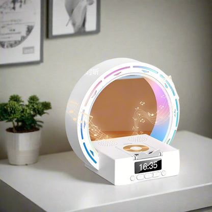 4-in-1 Bluetooth speaker lamp with charging pad and alarm clock