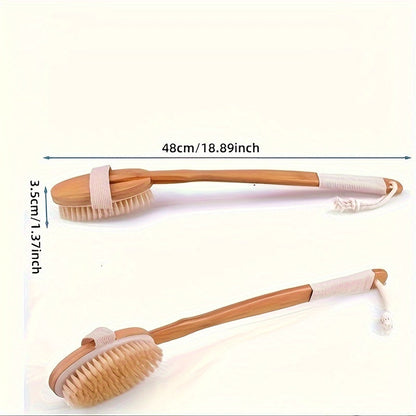 BowLift | Back Wild Boar Bristle Cleaning Sponge for the Shower - Long Wooden Handle Bath Sponge Brush, soft natural bristles for back cleaning