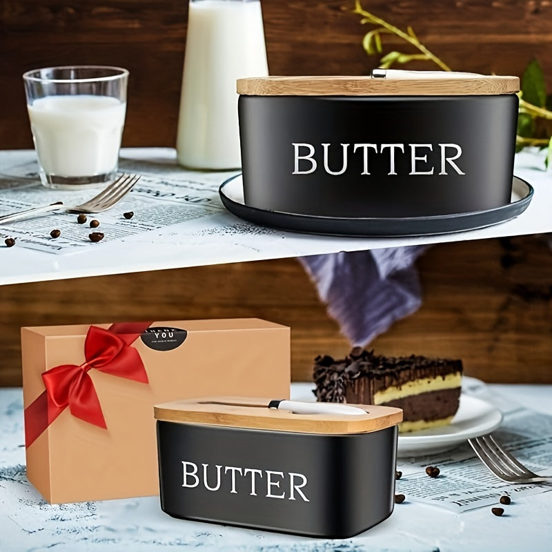 Luxurious large butter dish with lid – Ceramic counter container with knife, high-quality silicone seal and easy-to-clean design – Perfect kitchen gift for butter lovers