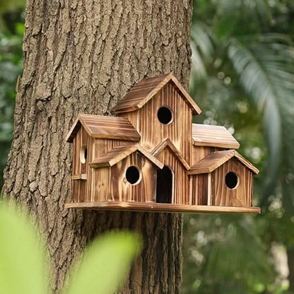 Skanto | Rustic Wood Handmade Birdhouse with 6 Entrances