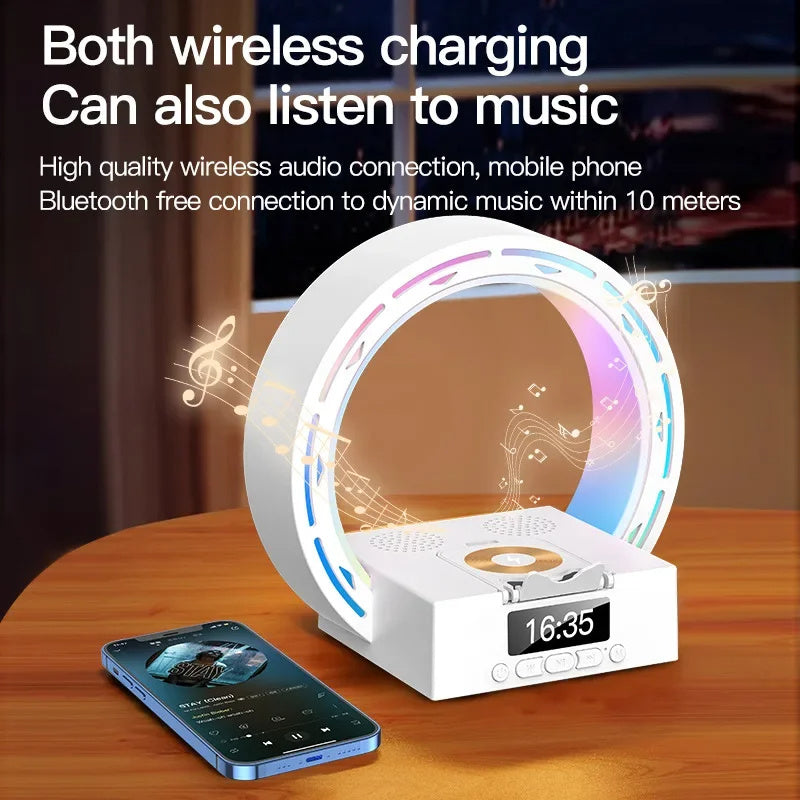 4-in-1 Bluetooth speaker lamp with charging pad and alarm clock