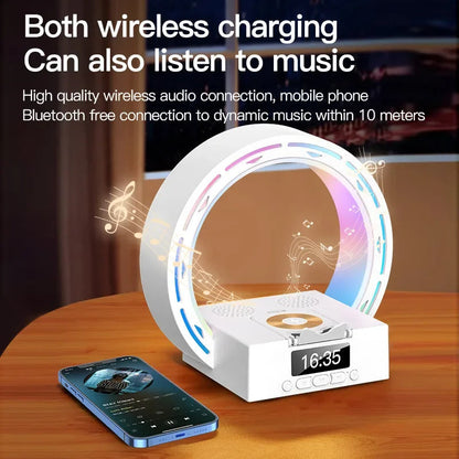 4-in-1 Bluetooth speaker lamp with charging pad and alarm clock