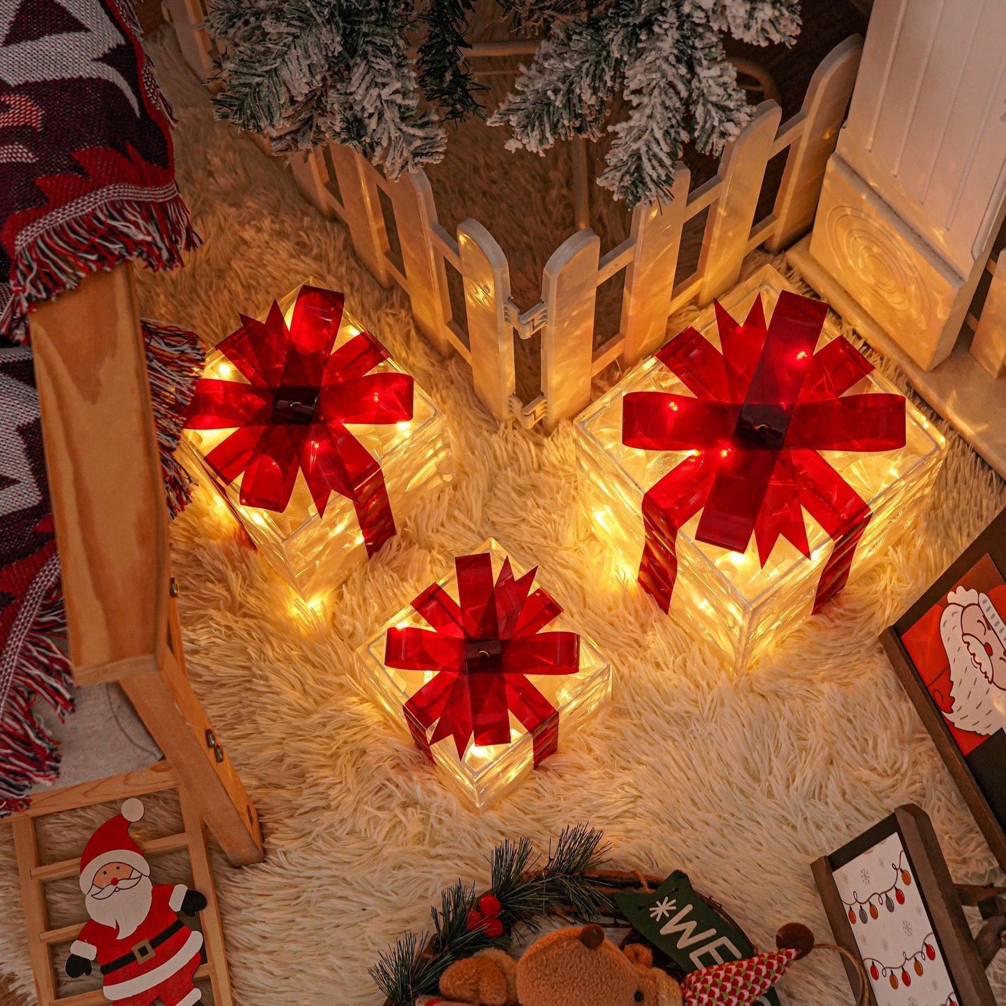 Skanto | GlowBox LED Gift Boxes – Set of 3 Light-Up Christmas Presents for Indoor and Outdoor Use