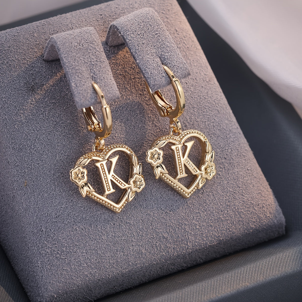 BowLift | Dainty Initial Letter Heart Hoop Earrings