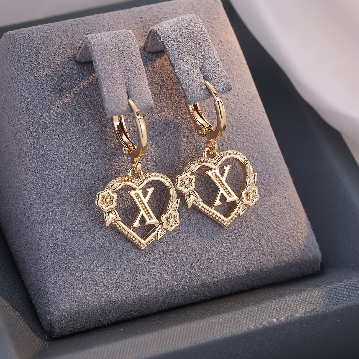 BowLift | Dainty Initial Letter Heart Hoop Earrings
