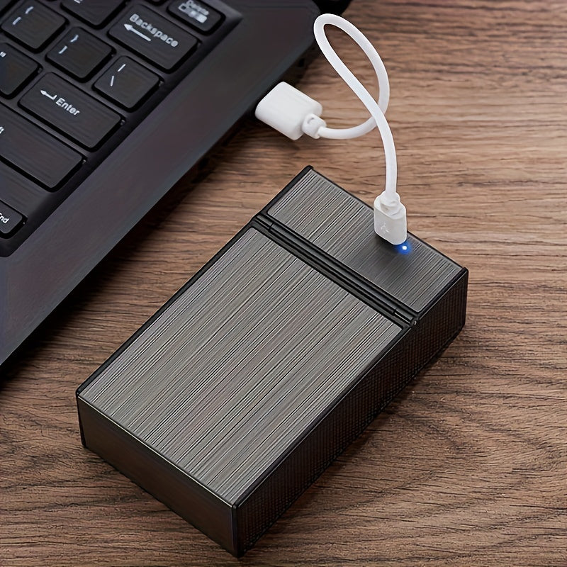 Skanto | 2-i-1 USB oppladbar lighter og sigarettetui - Stilig herre 20-sigarett holder, fuktighetsbestandig og slitesterk