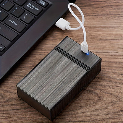 Skanto | 2-i-1 USB oppladbar lighter og sigarettetui - Stilig herre 20-sigarett holder, fuktighetsbestandig og slitesterk