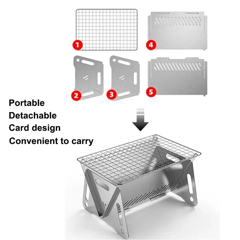 Camping Barbecue Grill Portable Folding Stainless Picnic BBQ Rack | Bowlift