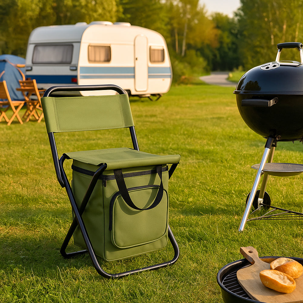 ChillPack Outdoor Chair – Foldable Camping Chair with Backrest and Integrated Cooler Bag | Bowlift