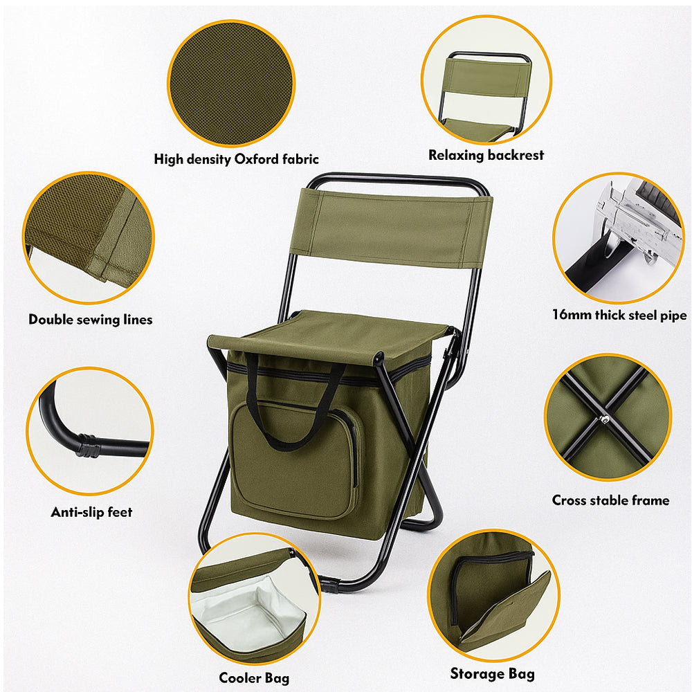 ChillPack Outdoor Chair – Foldable Camping Chair with Backrest and Integrated Cooler Bag | Bowlift