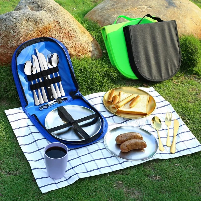 Camping Tableware Set Stainless Steel Picnic Cutlery Set | Bowlift