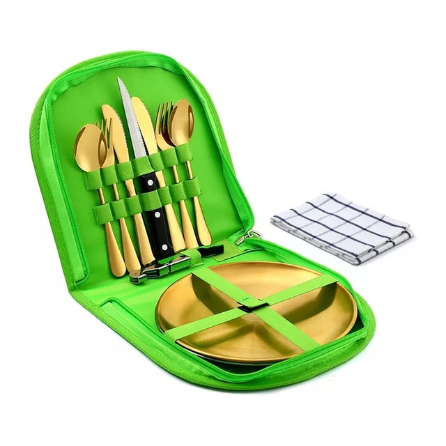 Camping Tableware Set Stainless Steel Picnic Cutlery Set | Bowlift