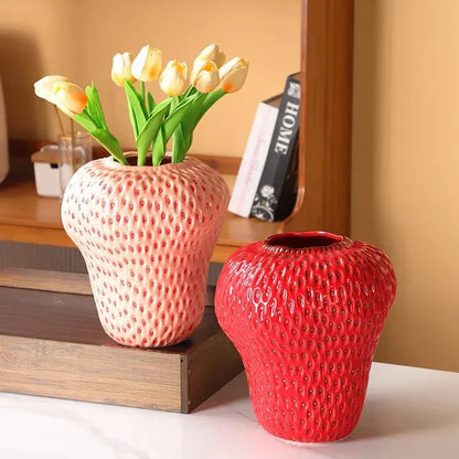 Cartoon Strawberry Ceramic Vase - Funny modern home decor | Karnz