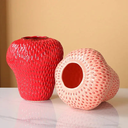 Cartoon Strawberry Ceramic Vase - Funny modern home decor | Karnz
