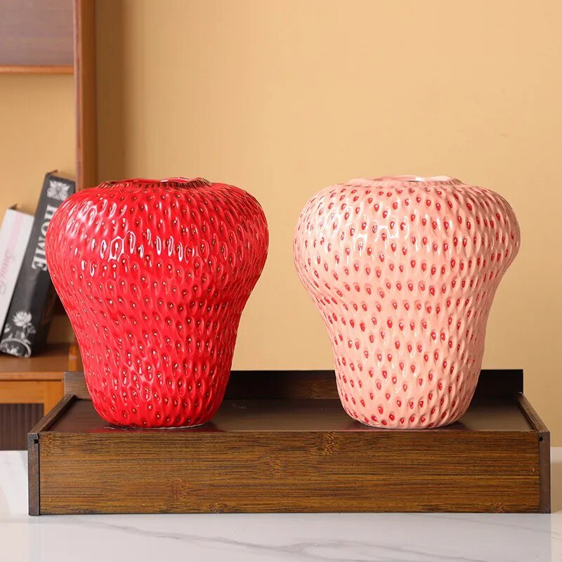 Cartoon Strawberry Ceramic Vase - Funny modern home decor | Karnz