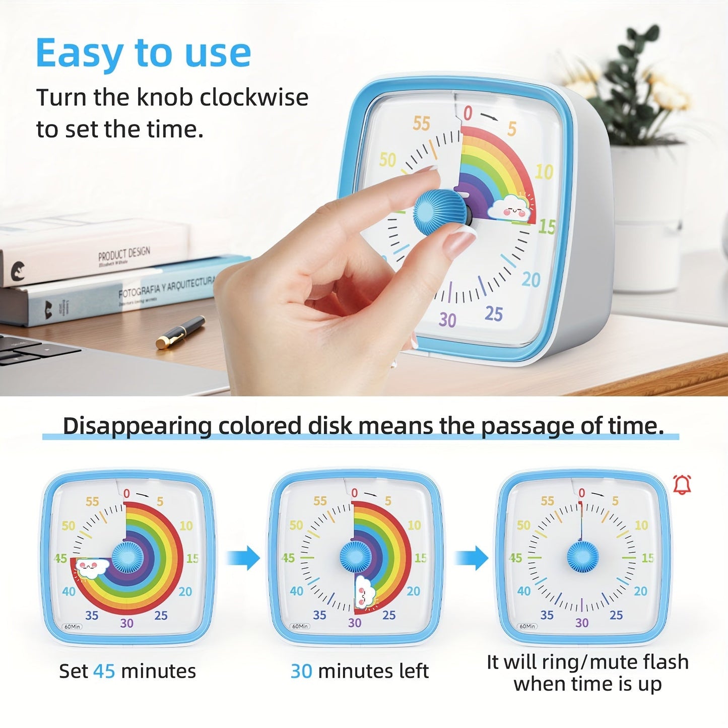 BowLift | Rainbow Time Management Timer – Visual 60-Minute Countdown Timer for Study, Work and Home