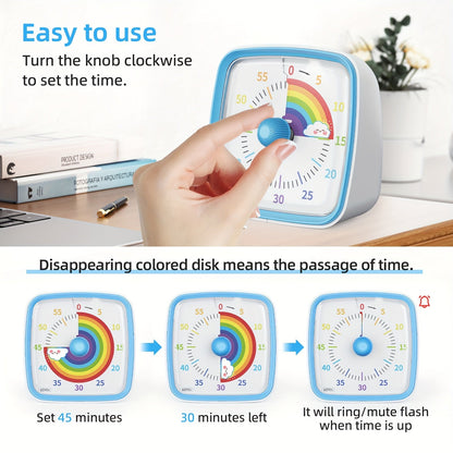 BowLift | Rainbow Time Management Timer – Visual 60-Minute Countdown Timer for Study, Work and Home
