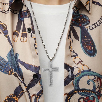 Engraved Lord's Prayer Cross Necklace Bowlift