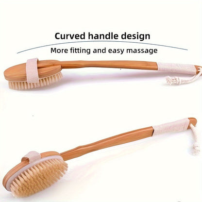 BowLift | Back Wild Boar Bristle Cleaning Sponge for the Shower - Long Wooden Handle Bath Sponge Brush, soft natural bristles for back cleaning