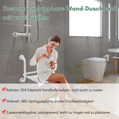 Foldable Shower Seat with Armrests Wall Mount | Karnz