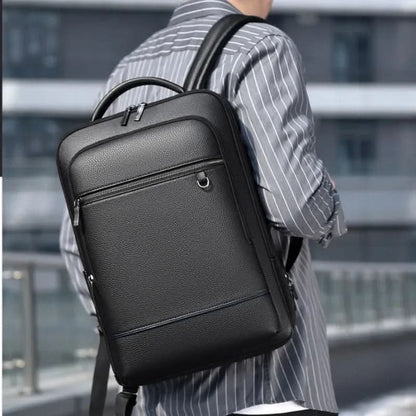 Skanto | Elegant Leather Backpack for Men/Women with USB Port for Laptop and Everyday Use, 15.6 Inch, Black